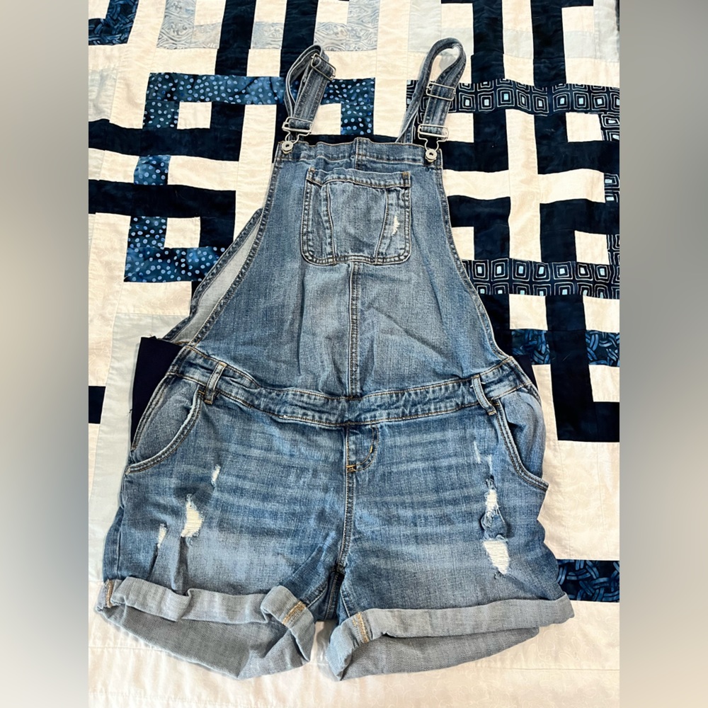 Denim maternity overall shorts, xl